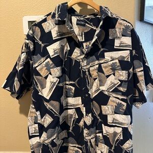 Puritan Men's Navy and Tan Patterned Shirt